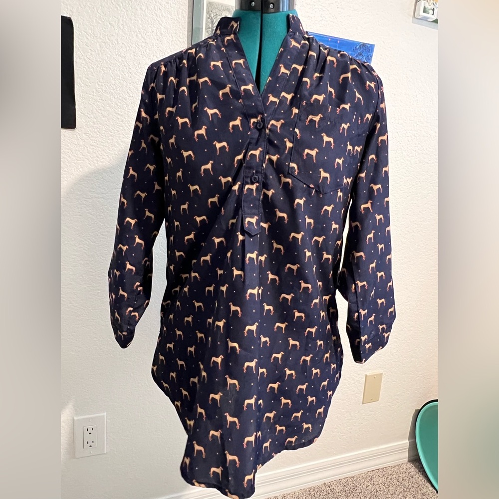 Fun 2 Fun Navy Blouse with Dog Pattern